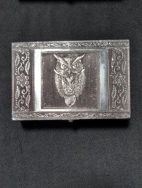 Engraved Owl Metal Trinket Case